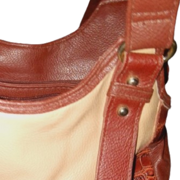 Two Tone Brown Shoulder Bag Crocodile Textured Sides Gold Toned Hardware - Picture 7 of 10